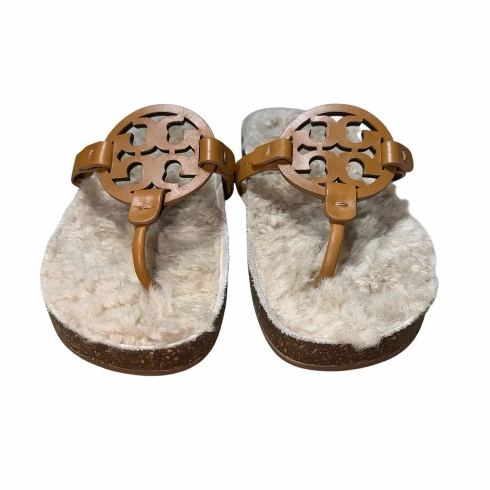 Tory Burch Tan Miller Cloud Shearling Sandals Womans 7